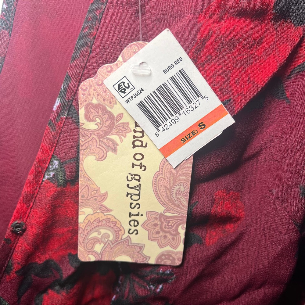 Women's Band of gypsies burgundy floral faux wrap dress Size S - Picture 5 of 6